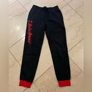 Boys Under Armour Black and Red Sweatpants with Athletic Fit, boys large